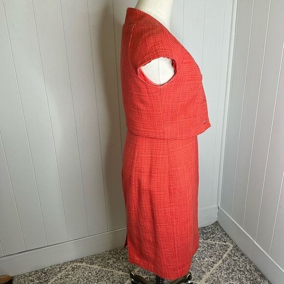 Ellen Tracy Women Size 6 Two Piece Tank Dress & Jacket Red Button Front Textured - Picture 6 of 16